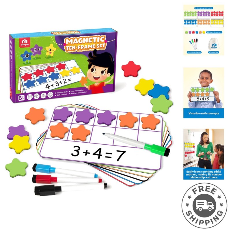 Durable Magnetic Ten-Frame Educational Toy for Kindergarten Kids – 11×6.5 Inches