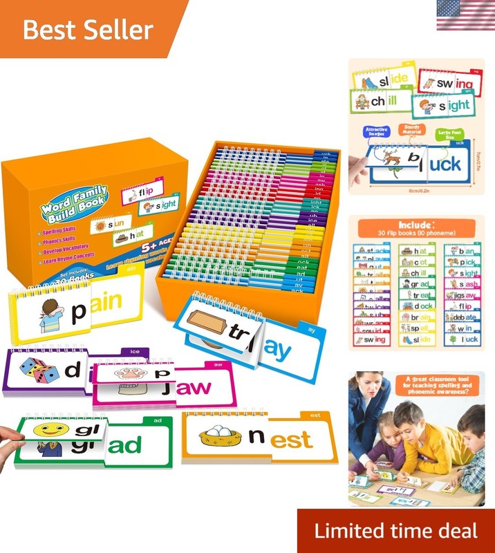 Phonics Flash Cards Word Family Build Book,Learn to Read 30 Read and Rhyme Fl…
