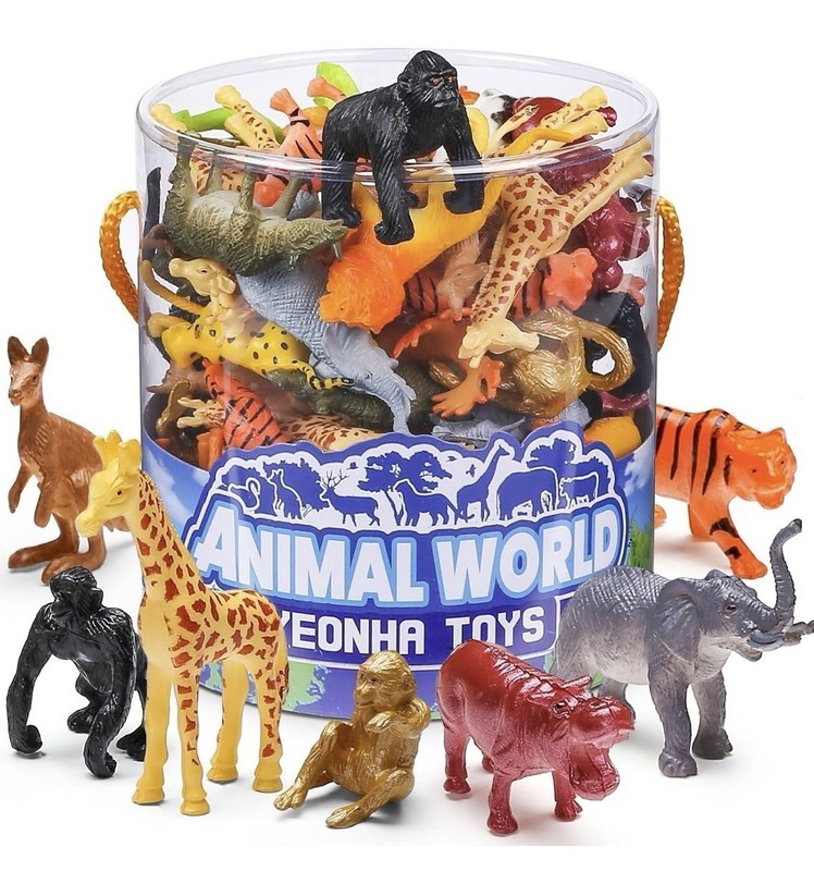60 Pcs Mini Zoo Animal Safari Toy with Gift Box Realistic Small Plastic Animals