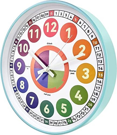 Ice Blue Learning Clock for Kids - 30cm/12in - Glow in Dark Wall - Ice Blue gallery