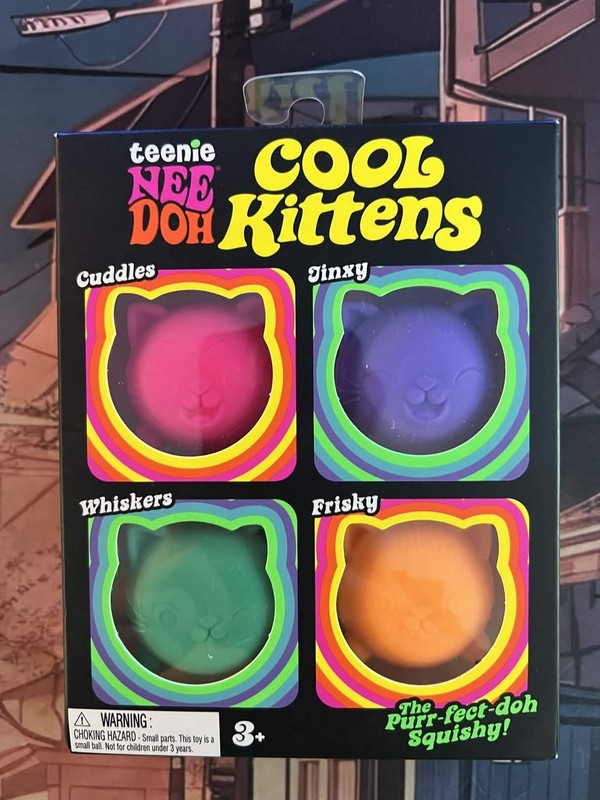 Teenie NeeDoh Cool Kittens 4-pack, Nee Doh Cat Set of 4 Pink Purple Green Orange