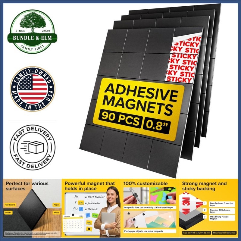 90 Pack Sticky Magnets with Adhesive Backing for Easy Organization and Planning