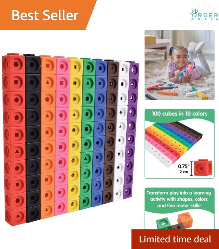 Math Cubes Set of 100 Counting Blocks for Preschool Kids Shapes Colors