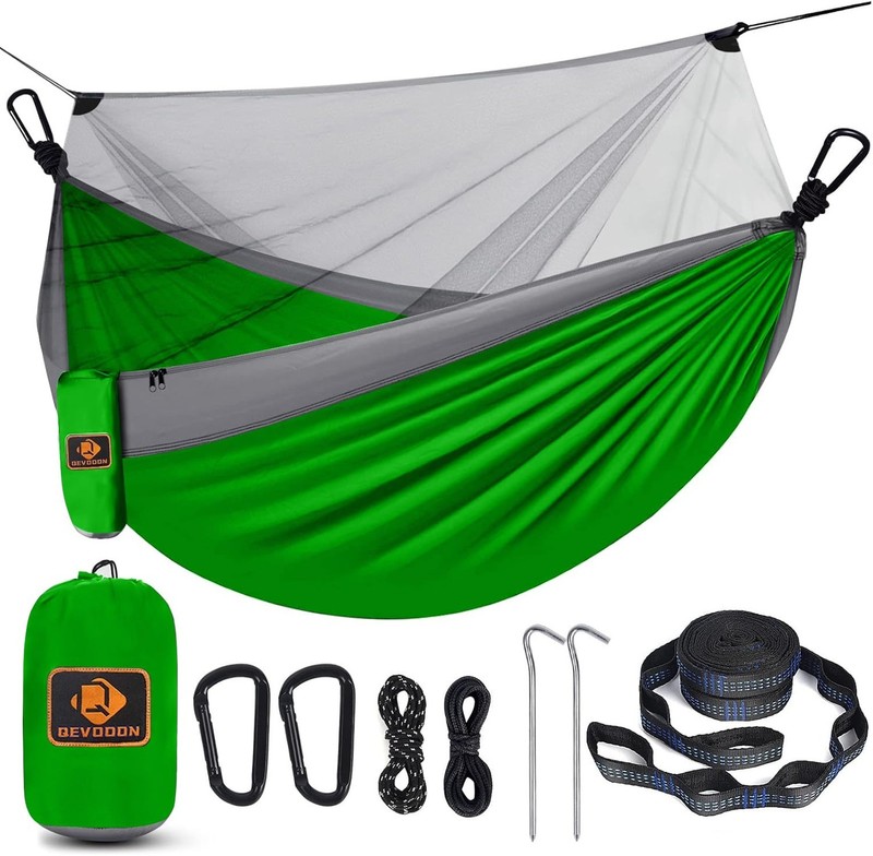 Qevooon Camping Hammock with Net,Portable Lightweight Double Hammocks with Tr…