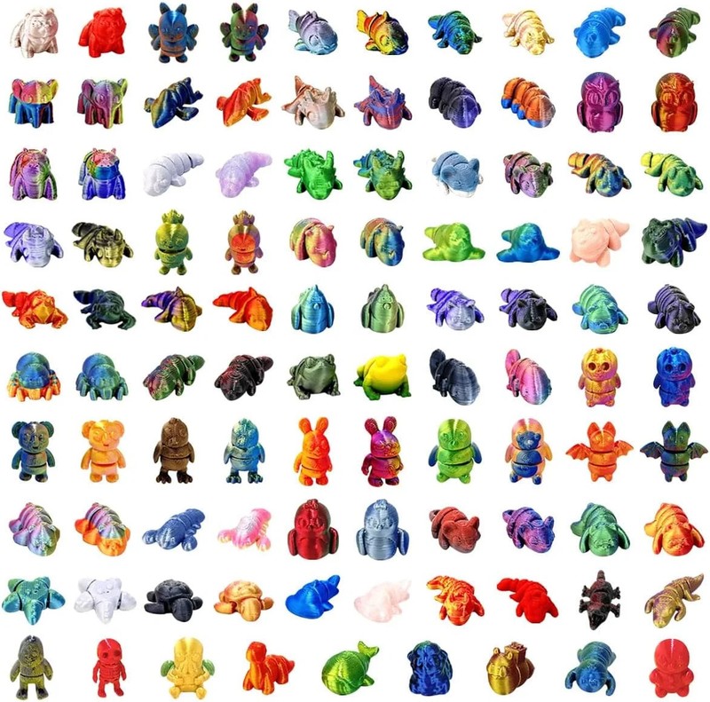 50 Pcs Shimmery Random 3D Printed Mini Animals,3D Printed Flexible Articulated A