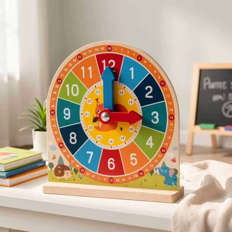1 Set Wooden Educational Learning Cognitive Clock with Cards Toy – Time Teaching