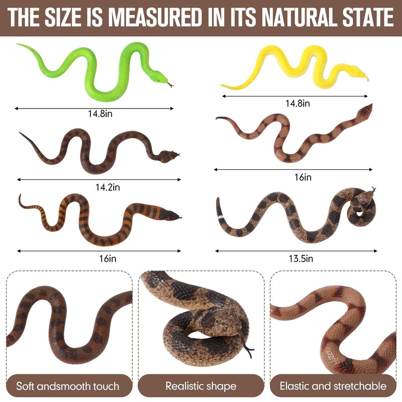 6pcs Fake Snakes Prank, Soft Rubber Snake Realistic Keep Birds Away, Lifelike... gallery