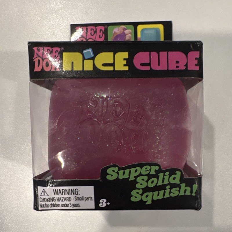 Schylling Nee Doh Nice Cube Squish Squeeze Toy, Age 3+, Pink glitter