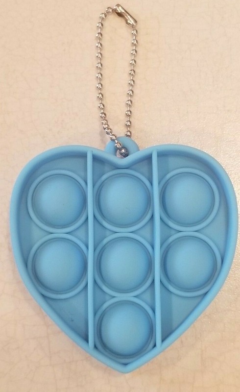 Blue Heart Silicone Sensory Fidget Bubble Popper Keychain Backpack Accessory