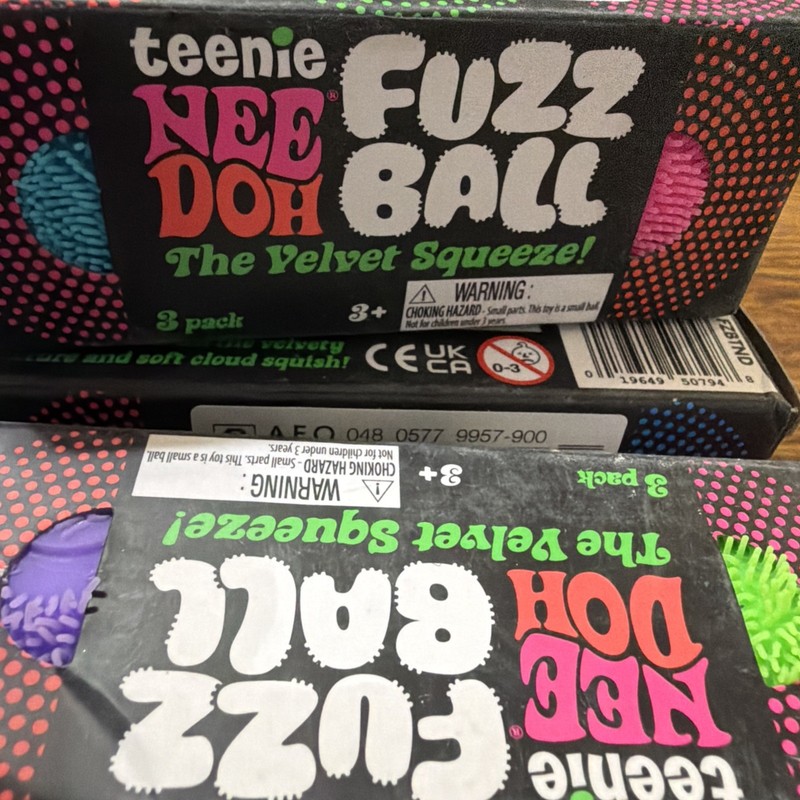 NeeDoh Teenie Fuzz Ball 3 Pack, Mini Nee Doh Stress Ball Pink Multi Color