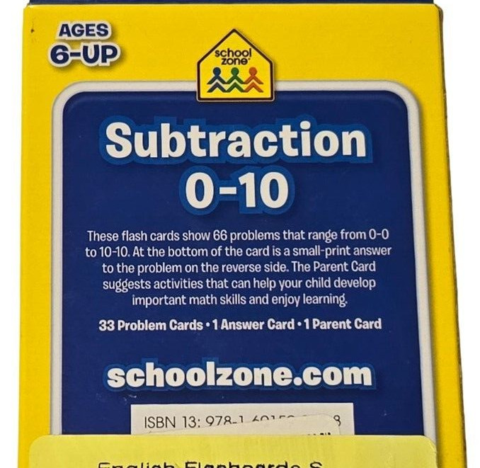 School Zone Subtraction 0-10 Flash Cards Math Grades 1-2 Ages 6 and Up Kids NEW gallery