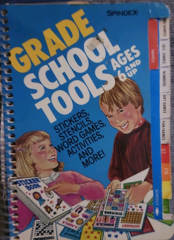Vintage 1984 Spindex “Grade School Tools” Ages 6 & Up – Stickers Stencils Games