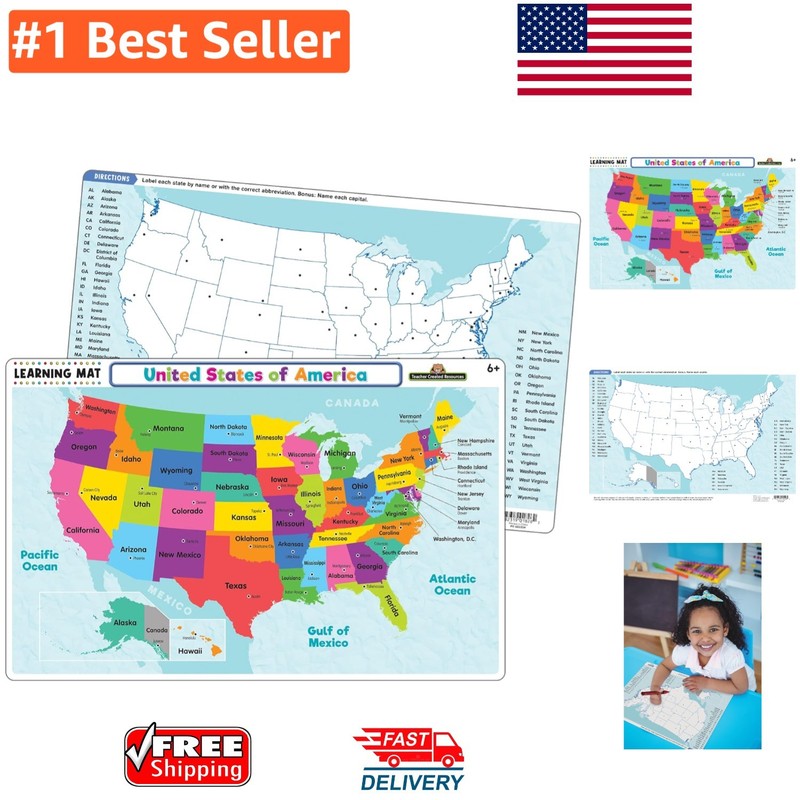 8.5” x 11” Political Map Learning Mat – Fun and Educational for Kids