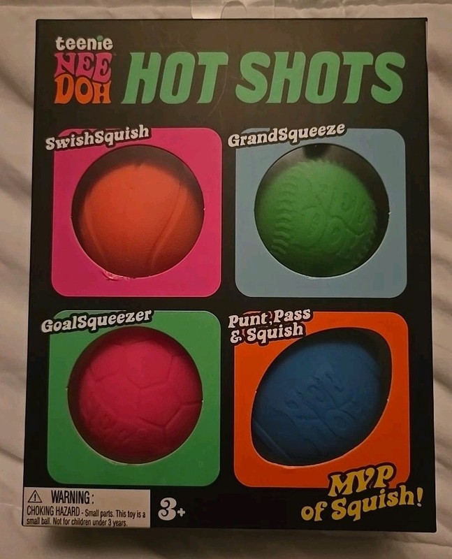 Schylling Nee Doh Hot Shots MVP of Squish Squeeze Toys Orange Pink Green & Blue