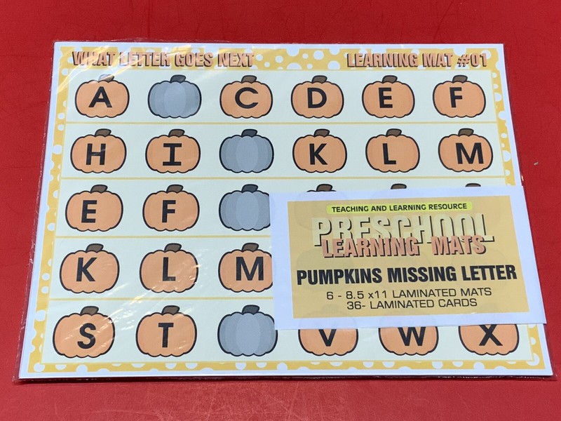 Pumpkins Missing Letters – Set of 6 Learning Mats / Cards – Laminated Activity