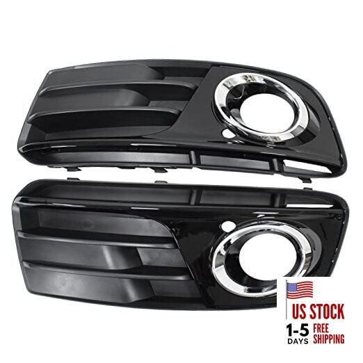 Pair Glossy Black ABS Front Bumper Lower Fog Light Cover Grill Grilles Insert