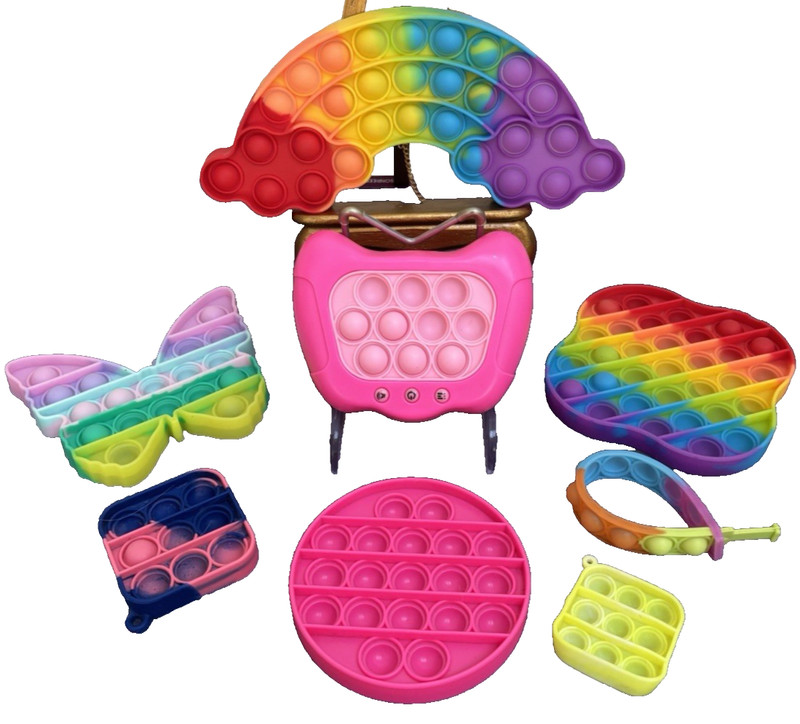Lot 8 Pop It Fidget Toys + Electronic Pop Game Rainbow Sensory Bundle