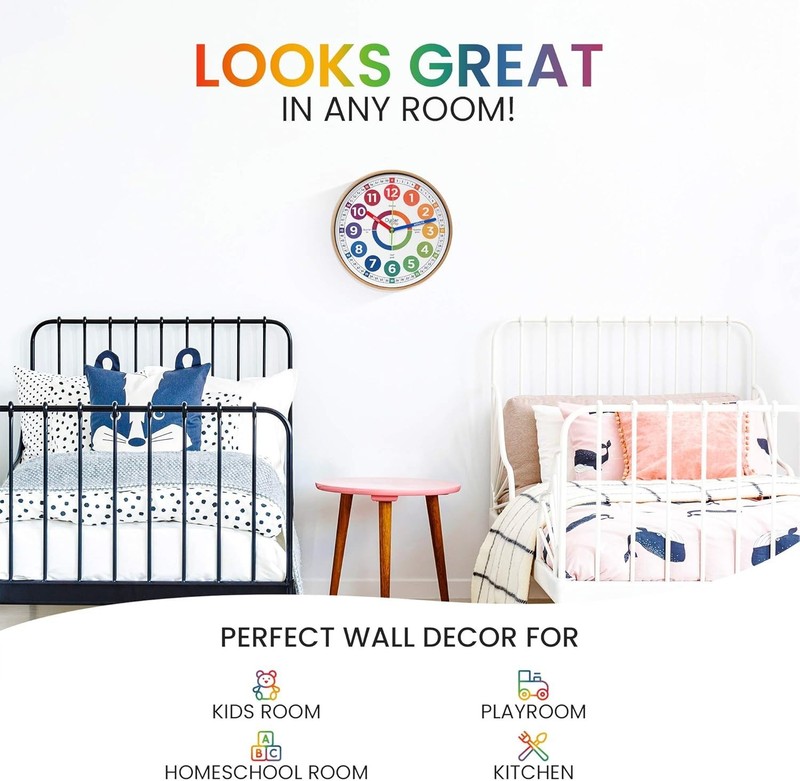 10" Silent Wall Clock for Kids with Labelled Hands and Numbers, Educational Tool gallery