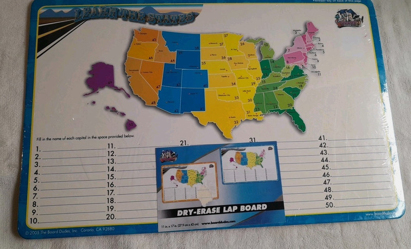 Dry Erase Lap Learner Board 11″ x 17″ States and Capitals Two Sides NEW