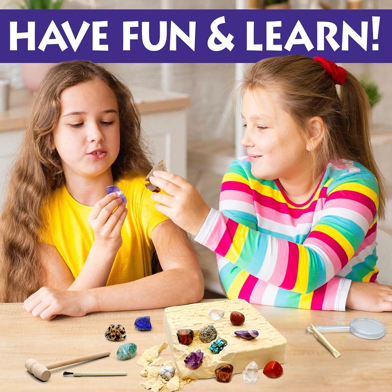 Gemstone Dig Kit - Excavate 16 Real Gems & Crystals, STEM Activity for Kids, Fun gallery