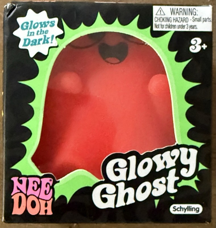Schylling Nee Doh Glowy Ghost Glow-in-the-Dark Squeeze Toy, Red, Age 3+