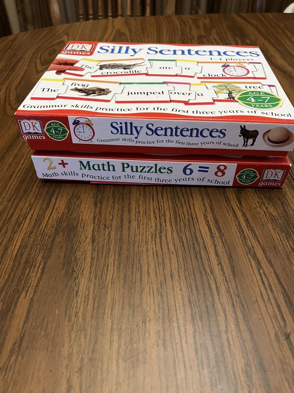 Two DK Educational Games Silly Sentences And Math Puzzles Age 4-7 Complete