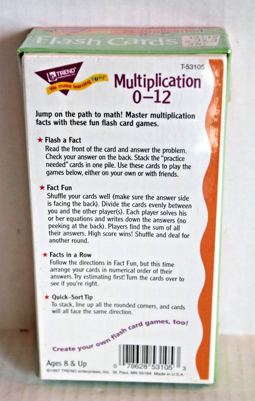 Trend Multiplication Flash Cards Self-Checking Design Math Facts 0-12 NEW gallery