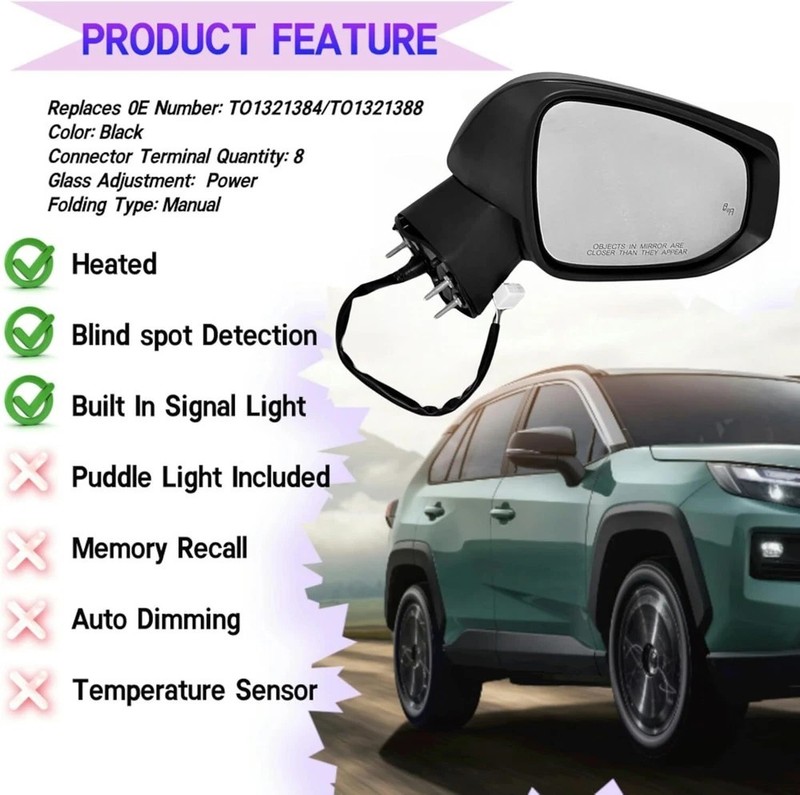 Left Driver Side Mirror Fits 2019-2025 Toyota Rav4 with Power Heated Turn Signal gallery