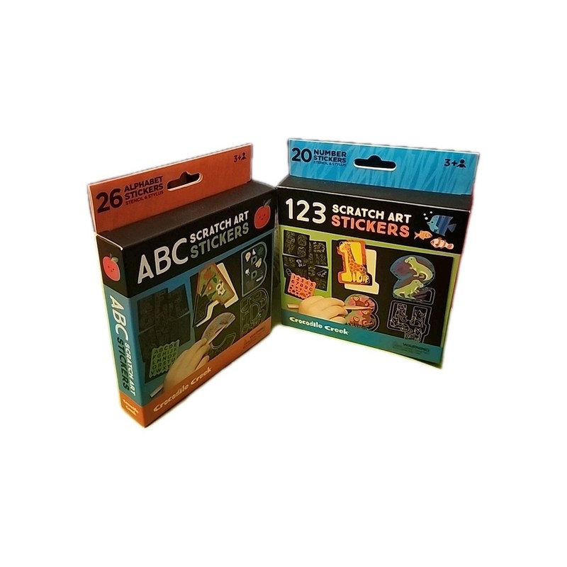 Set of 2 Crocodile Creek ABC Scratch Art Stickers + 123 Scratch Art Stickers 3+