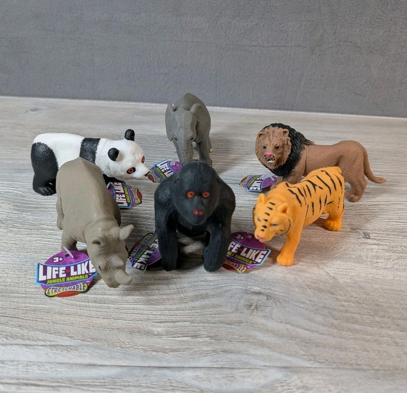 Life Like Jungle Animals Lot Of 6 Stretchable Toy Lot Panda Lion Tiger