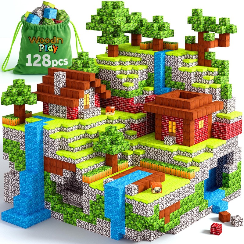 Magnetic Blocks Cubes 128PCS – STEM Cube Building & Magnet Large, Wood