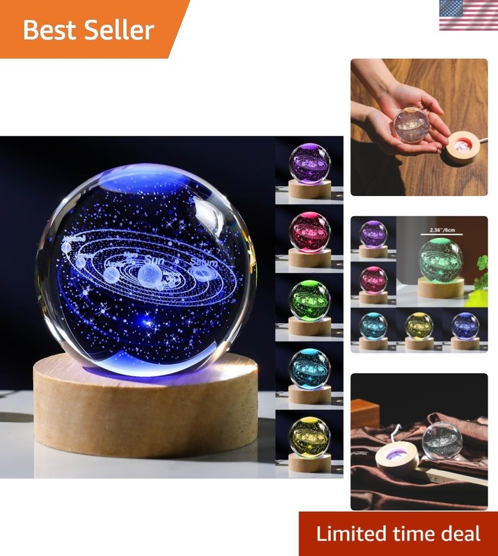 Illuminated 3D Solar System Crystal Ball with Color-Changing Touch Base