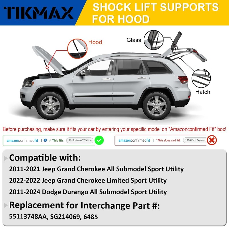 Front Hood Struts for Dodge Durango 2011-2024, Jeep Grand Cherokee 2011-2022,... gallery