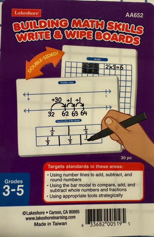 Classroom Set: 3rd-5th Grade-Building Math Skills Write & Wipe Boards 30-NEW