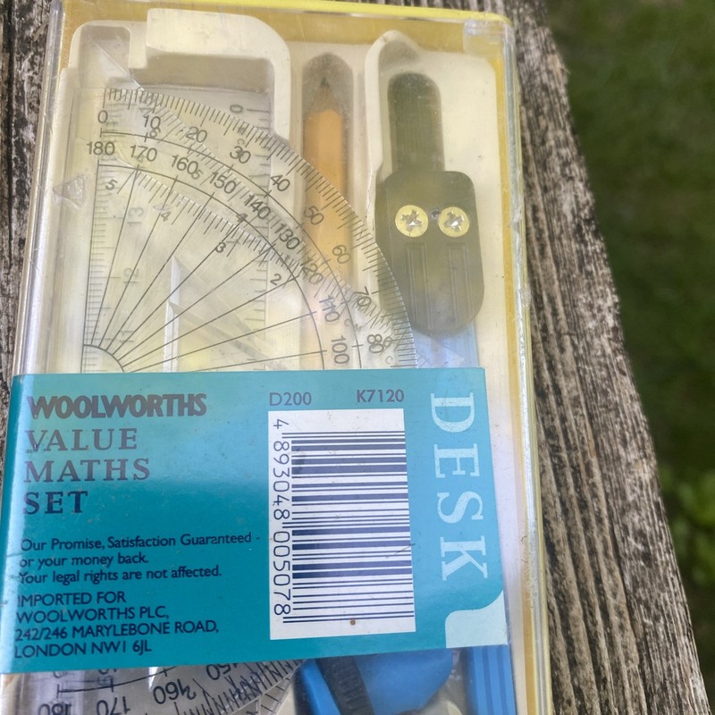 Woolworths Vintage Student Math set Ruler Compass Protractor Eraser Sealed gallery