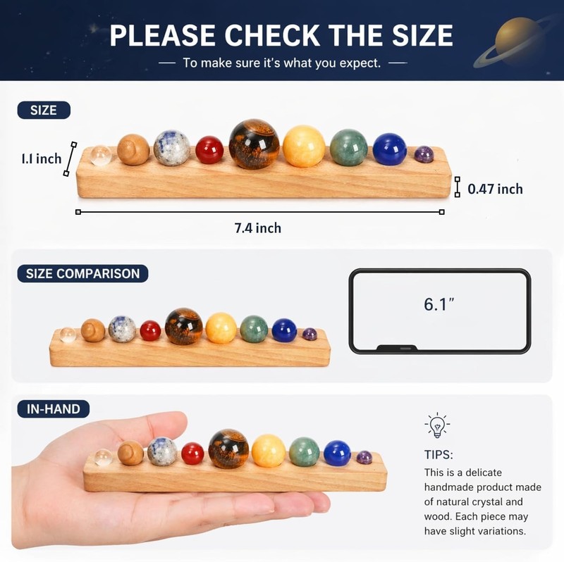 Nine Planets in Solar System with Wooden Stand, Natural Gemstones Sphere Sola... gallery