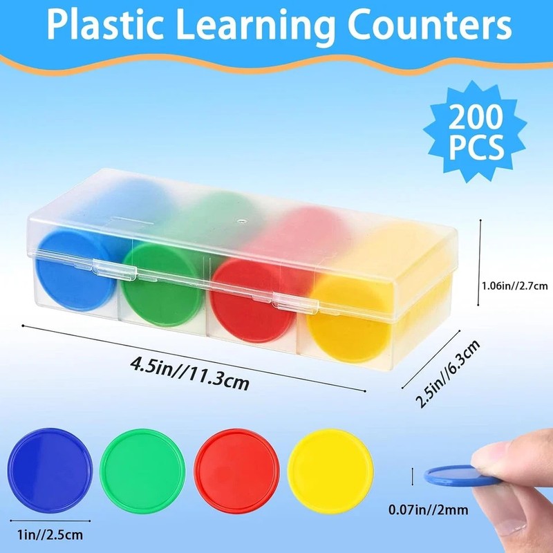 200pcs Math Counters,1 Inch Bingo Chips,4 Colors with Storage Box Plastic Poker gallery
