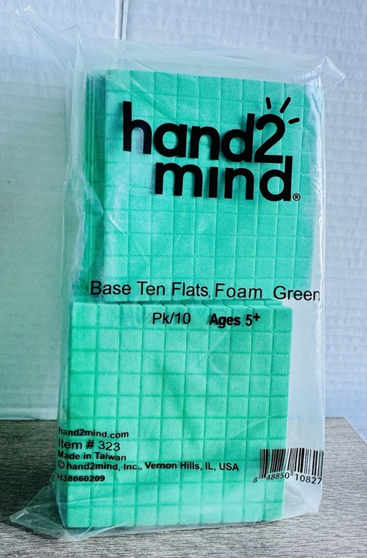MATH-Counting-School-class hand2mind Base 10 Flats Foam Green 10 Pack Item #323