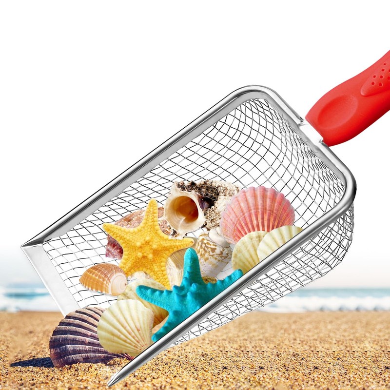 Apidgrowth Beach Mesh Shovel,Sand Sifter Tool for Shell Collecting with Red