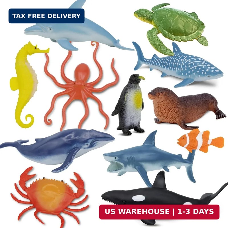 Ocean Sea Life Toy Figures Set for Kids, 12 PCS Realistic Marine Animals with Sh