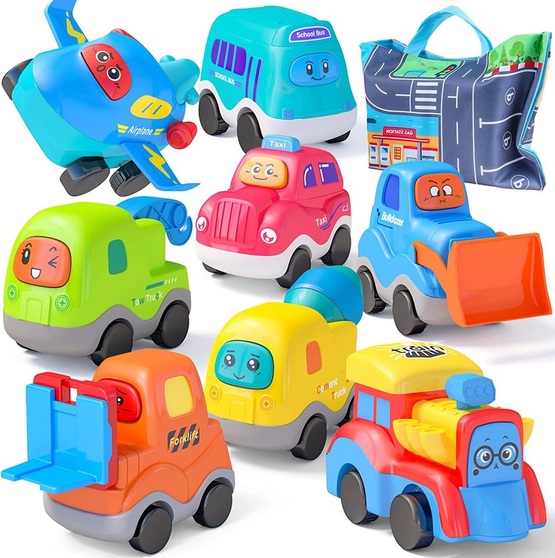 NEW IN BOX Inertia Baby Toy for TODDLER 8 CARS WITH CARRING CASE / PLAYING MAT