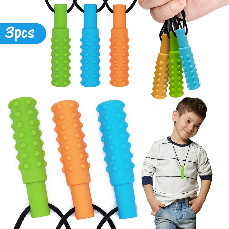 5-18 Year 3PCS Sensory Chew Necklace Chewys Autism Kids Nail Biting Treatment