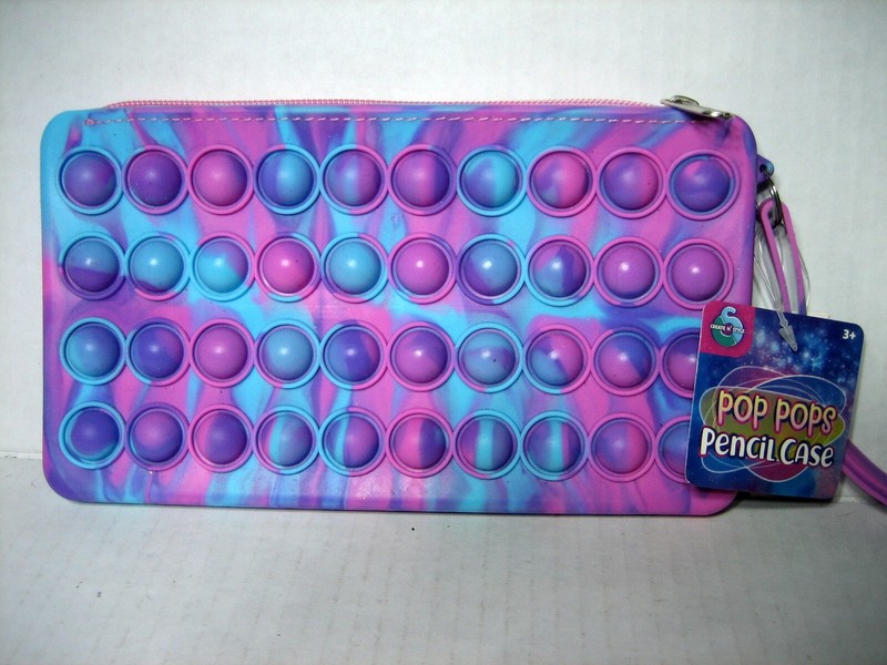 Pop Pops Purple Blue Pencil Case Bag Zipper Pouch Kids Fidget Toy 8×4.5 inches