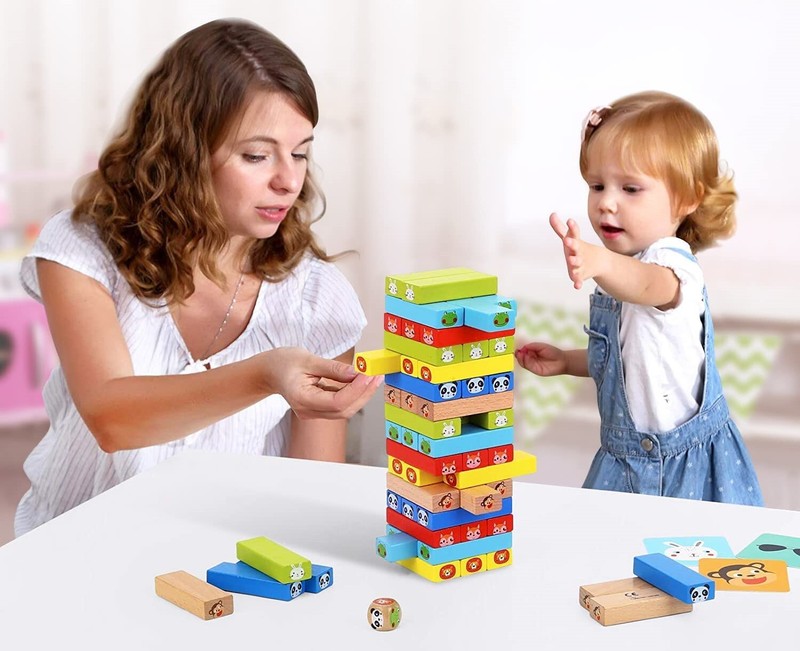 TOOKYLAND Wooden Tumble Tower Game - 82pcs - Stacking Blocks Play Set, Ages 3+ gallery