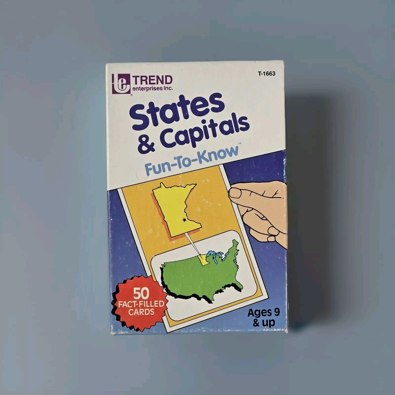 1987 Trend States & Capitals Learning Flash Cards 50 States Fun To Know School