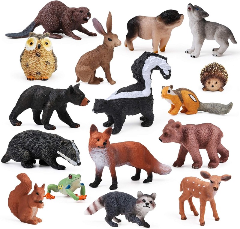16PCS Forest Animals Baby Figures, Woodland Creatures Figurines, Miniature Toys