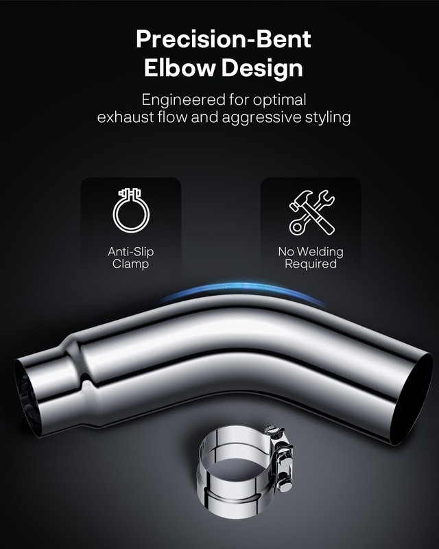 5'' ID Diesel Exhaust Elbow 5'' Inlet 6'' Outlet Chrome Turndown Tip gallery