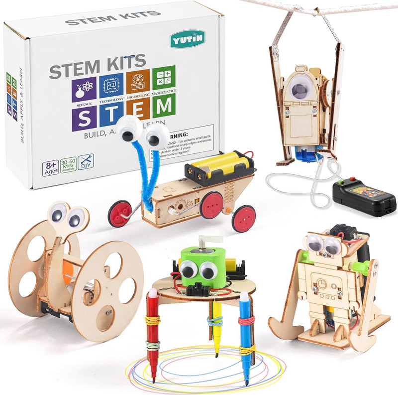 5-In-1 STEM Robot Kit, Wood Building Crafts for Kids Ages 8-12, 3D Puzzles