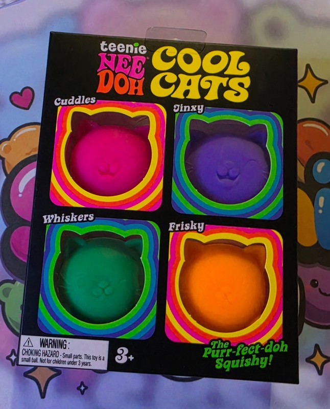 100% Authentic Schylling Teenie NeeDoh Cool Cats Pack (Pink,Purple,Green,Orange)