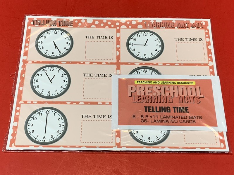 Telling Time – Set of 6 Learning Mats / Cards – Laminated Activity